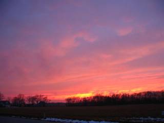  A sunset in the snow of Wheatfield, Indiana.